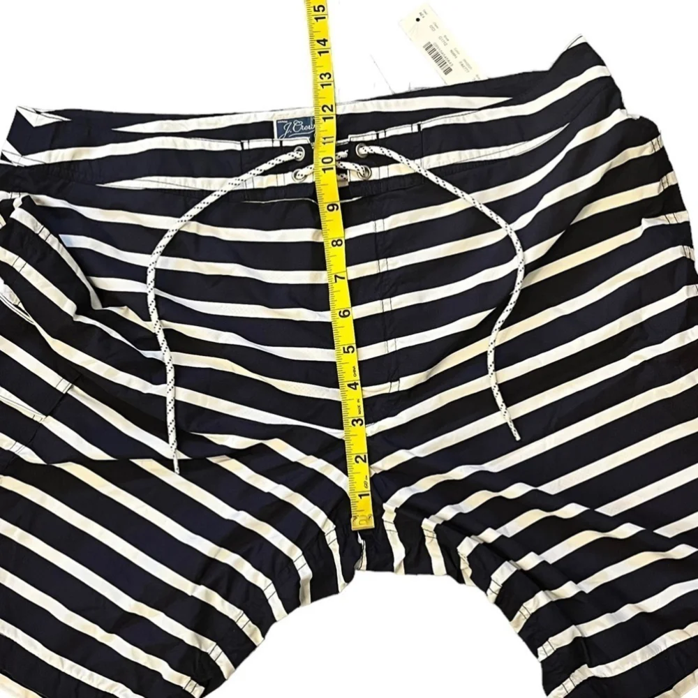 NWT J. Crew 9” Striped Nautical Board Shorts Swim Trunks Navy & White Mesh Lined - Picture 10 of 13